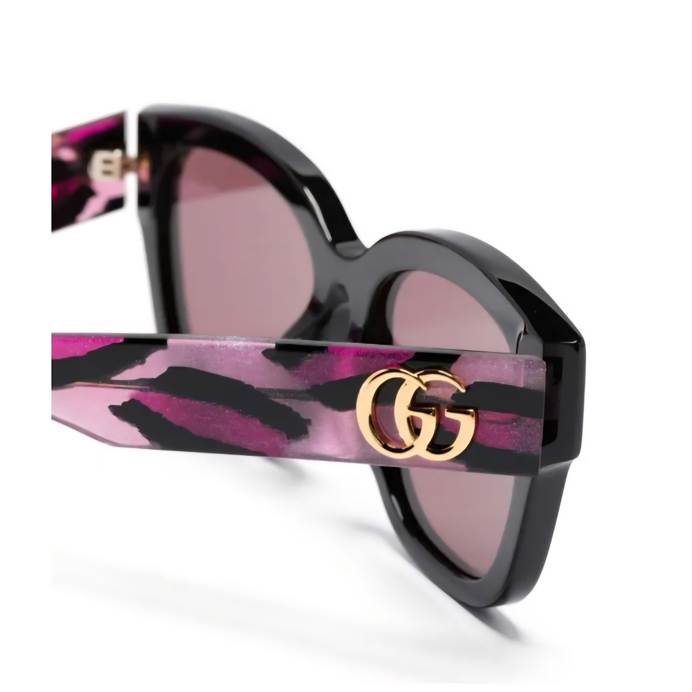 Gucci Oversized Black and Pink Sunglasses with Gold GG Logo